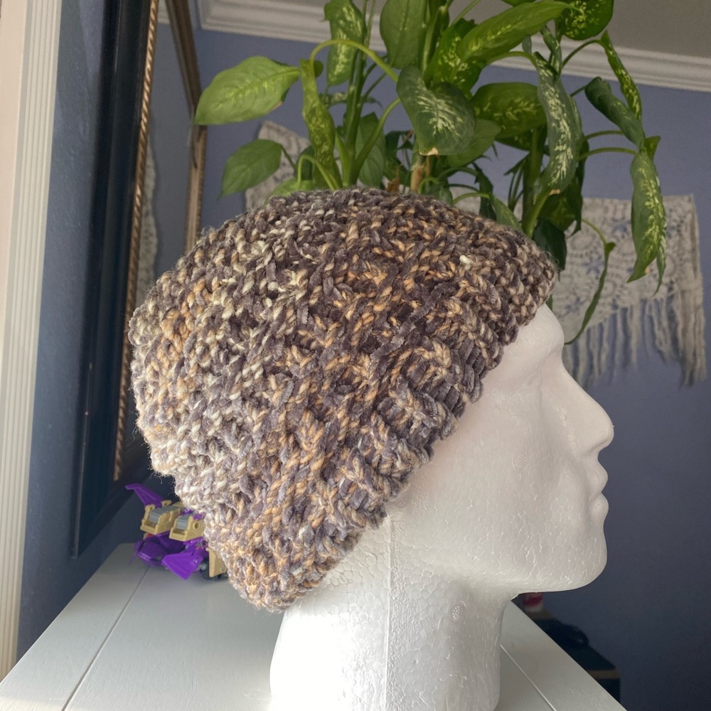 Handmade Cozy Knit Beanie - Mixed Brown and Gray - Picture 3 of 4